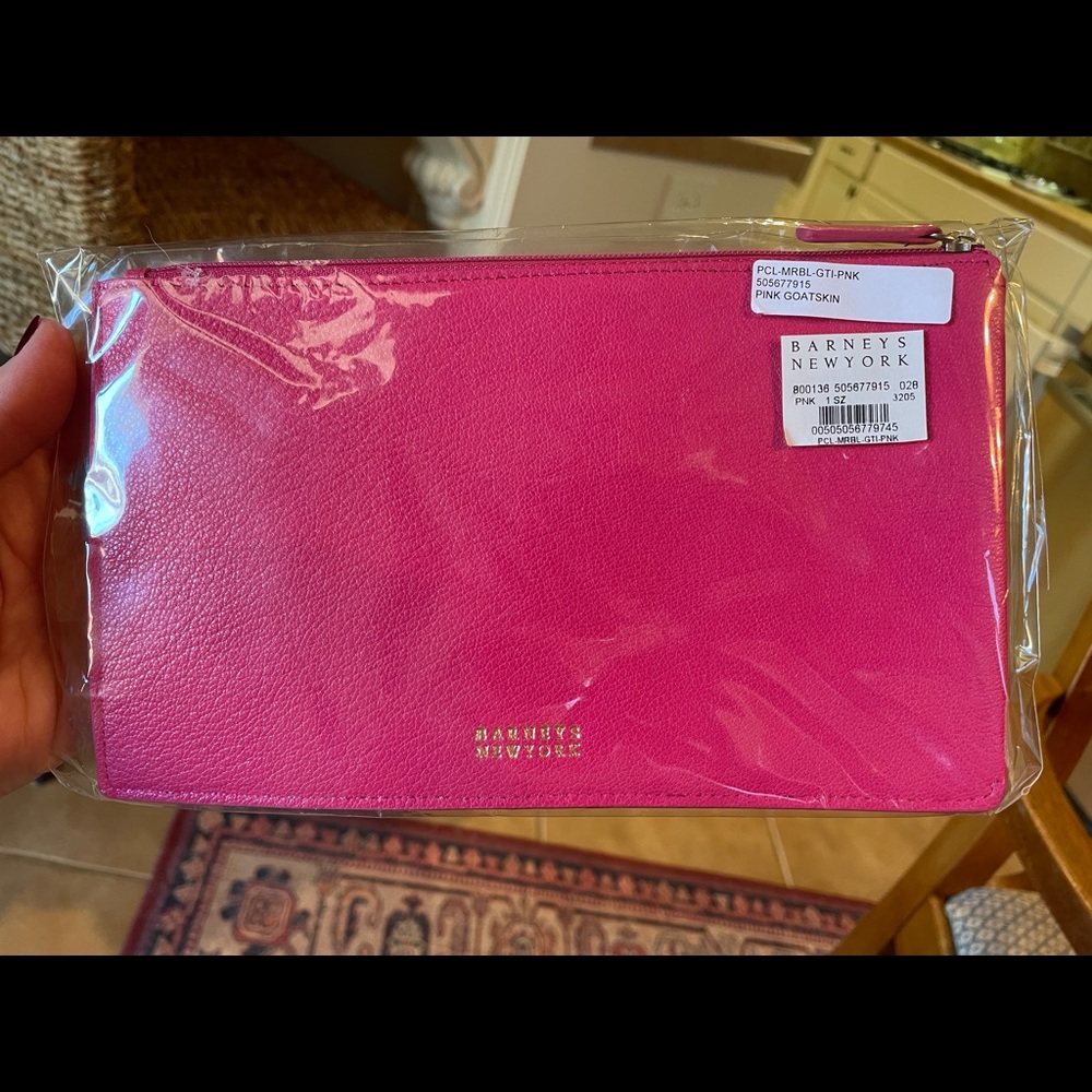 Barney’s New York Pink Leather Cosmetic Bag